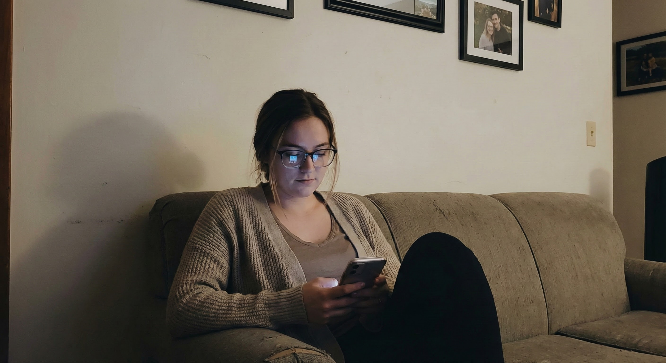 Casual Sofa Phone Portrait in a Dark Room
