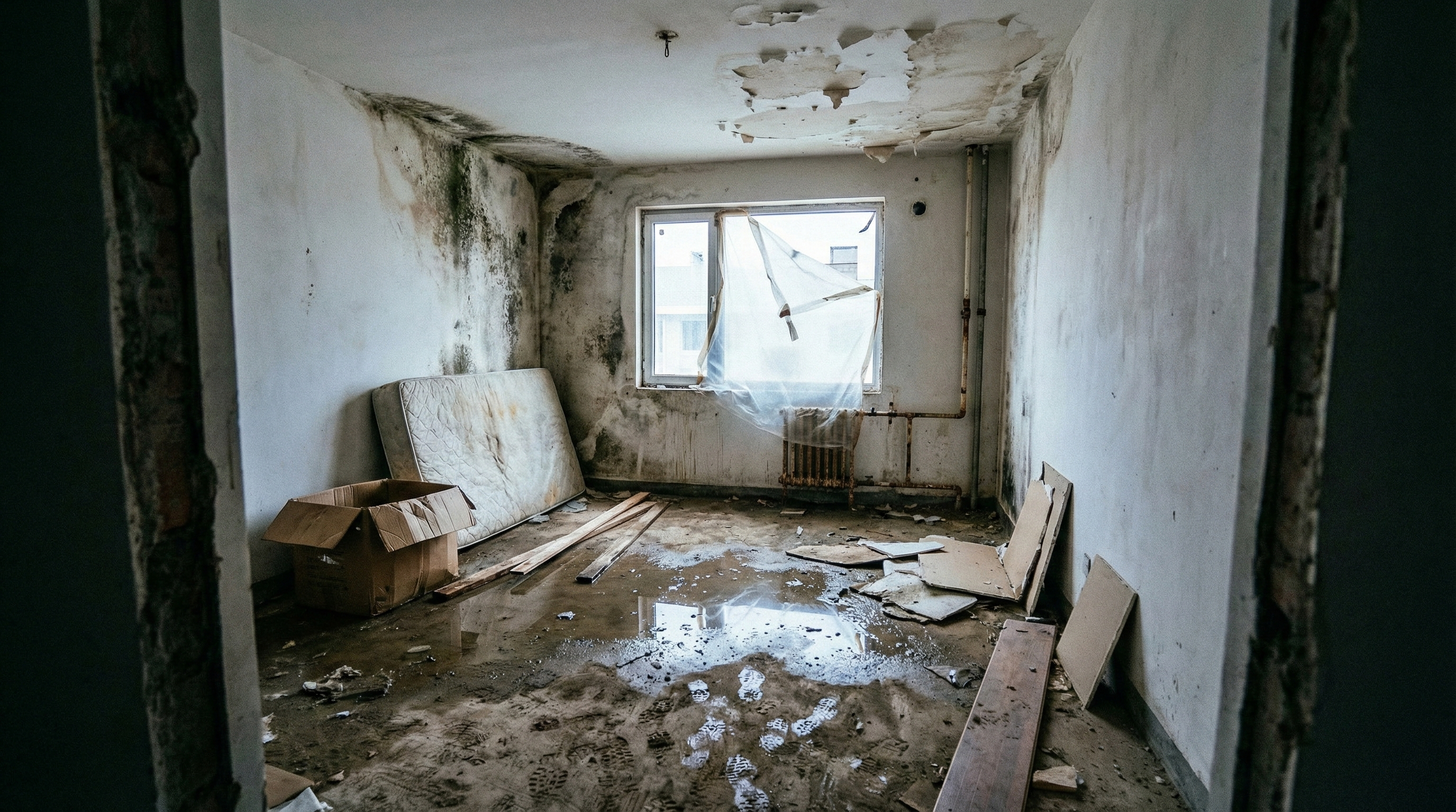 Severely Water-Damaged Unfinished Room Inspection