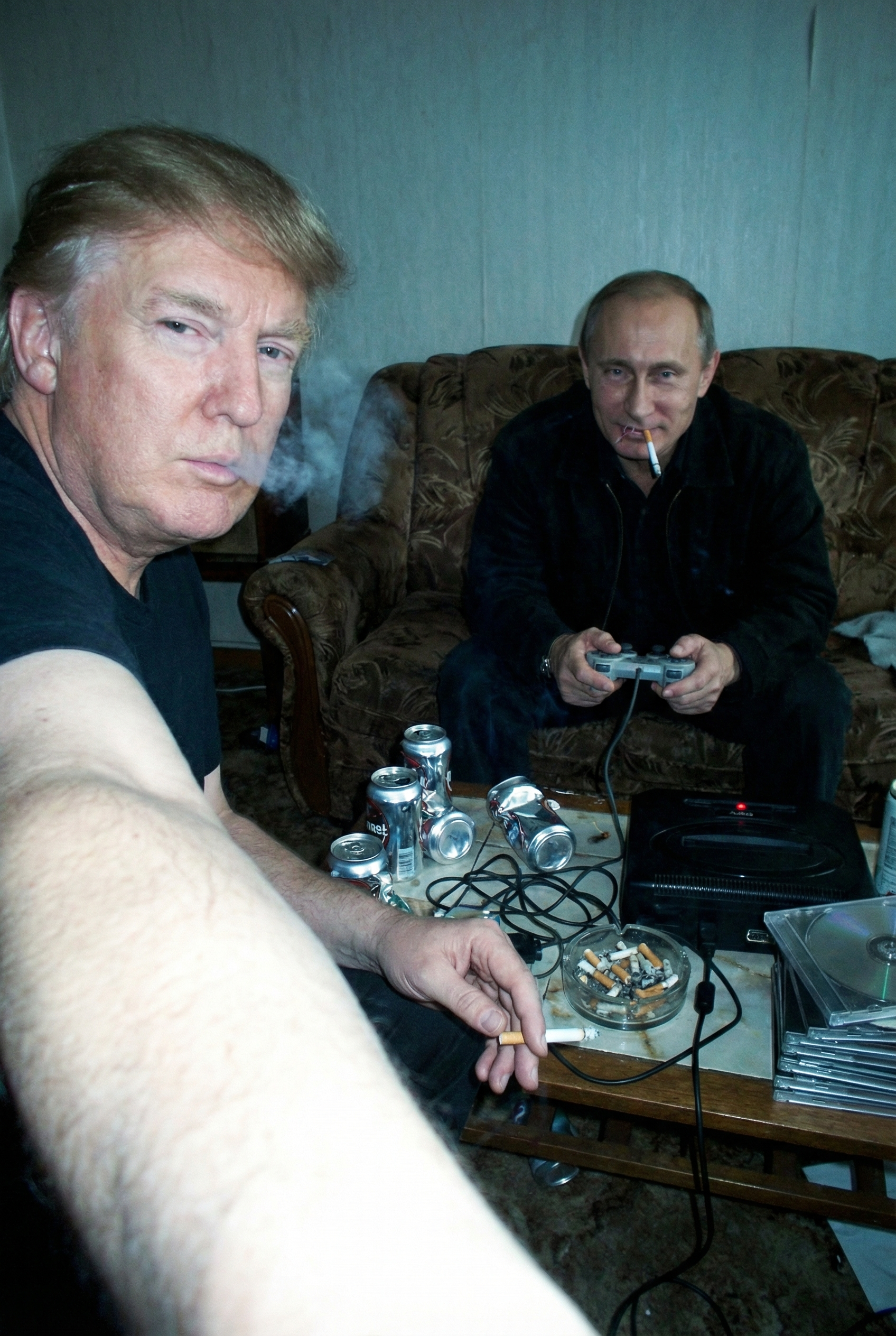 Trump and Putin Gaming in a Gritty 2003 Snapshot