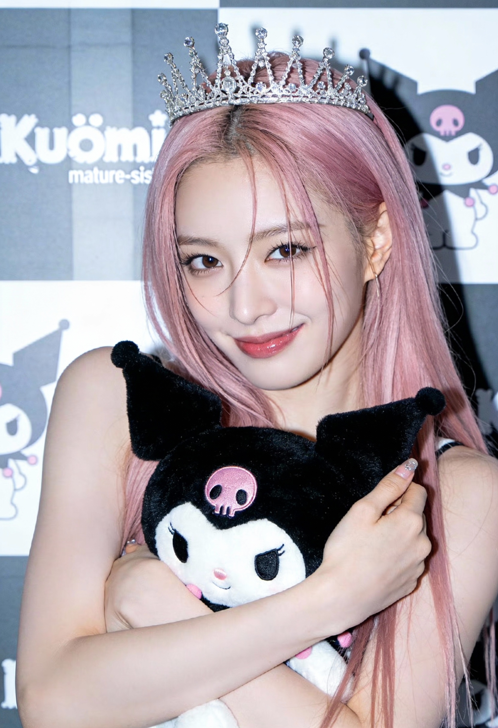 Pink-Haired Cool Girl with a Kuromi Plush