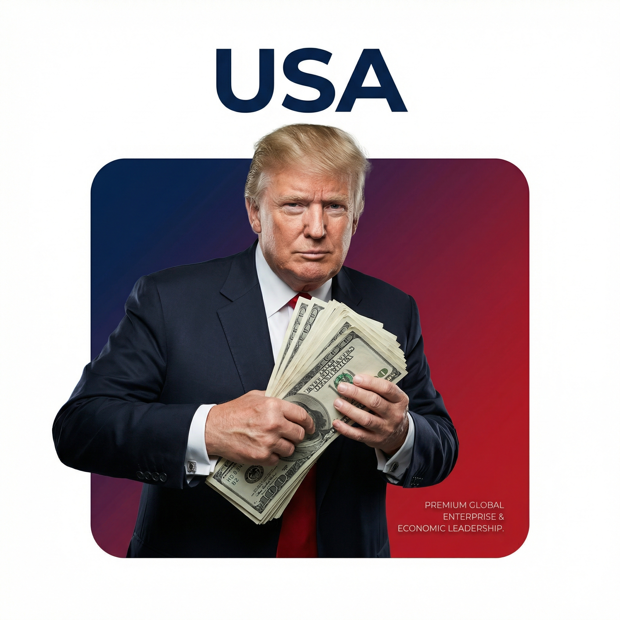USA Gradient Poster with Trump Holding Dollars