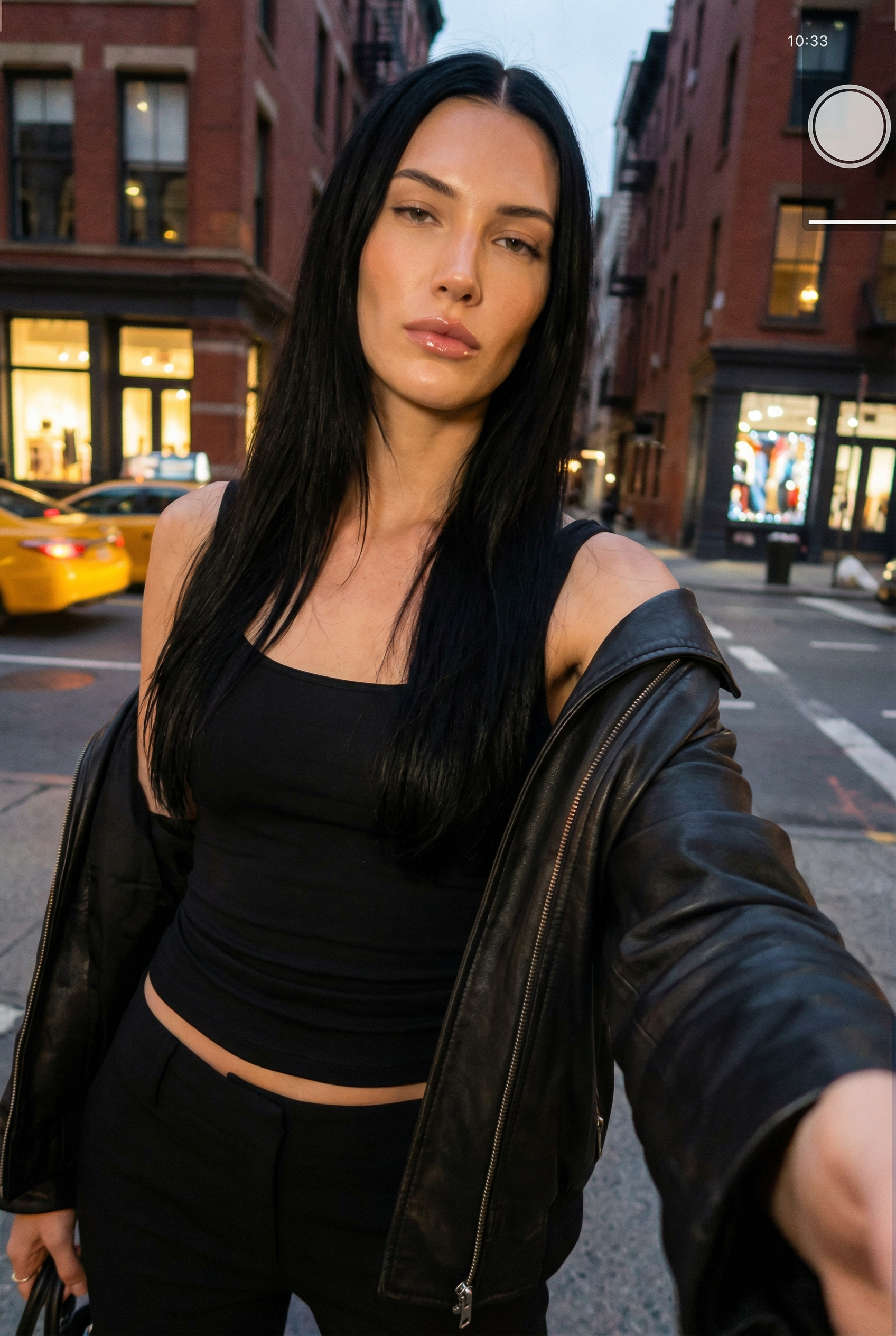Black-Clad New Yorker Taking a SoHo Night Selfie