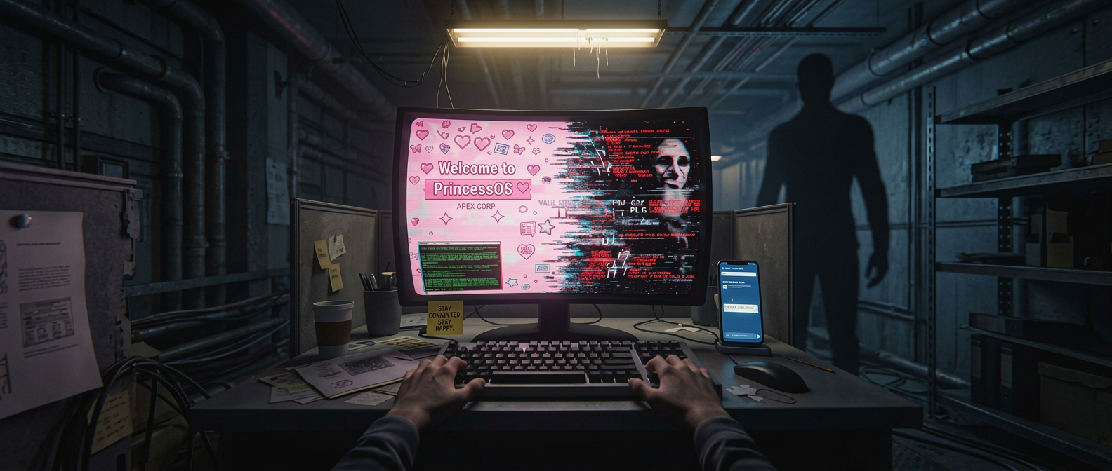 Station PrincessOS défaillante dans une horreur synthwave