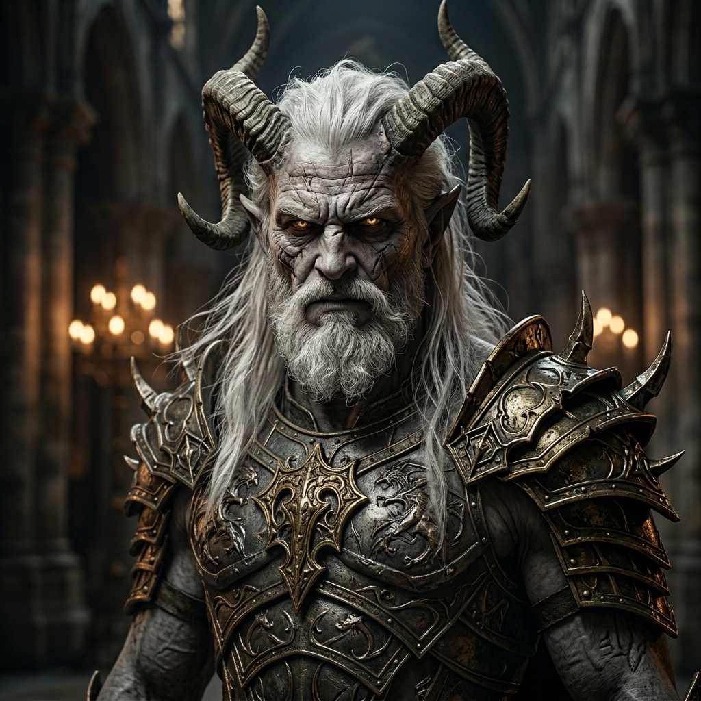 Horned Demon Lord in a Gothic Cathedral
