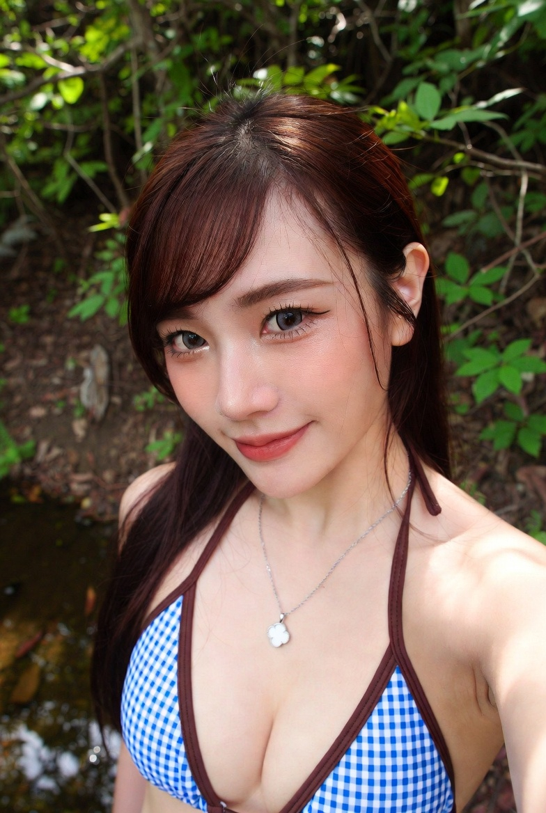 Gingham Selfie in a Sunlit Woodland