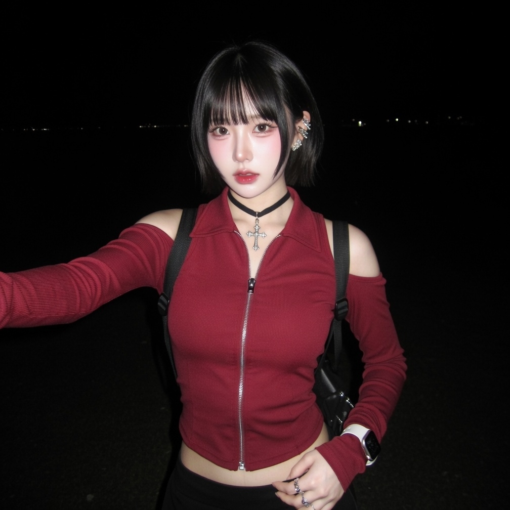 Burgundy Night Selfie with Y2K Flash