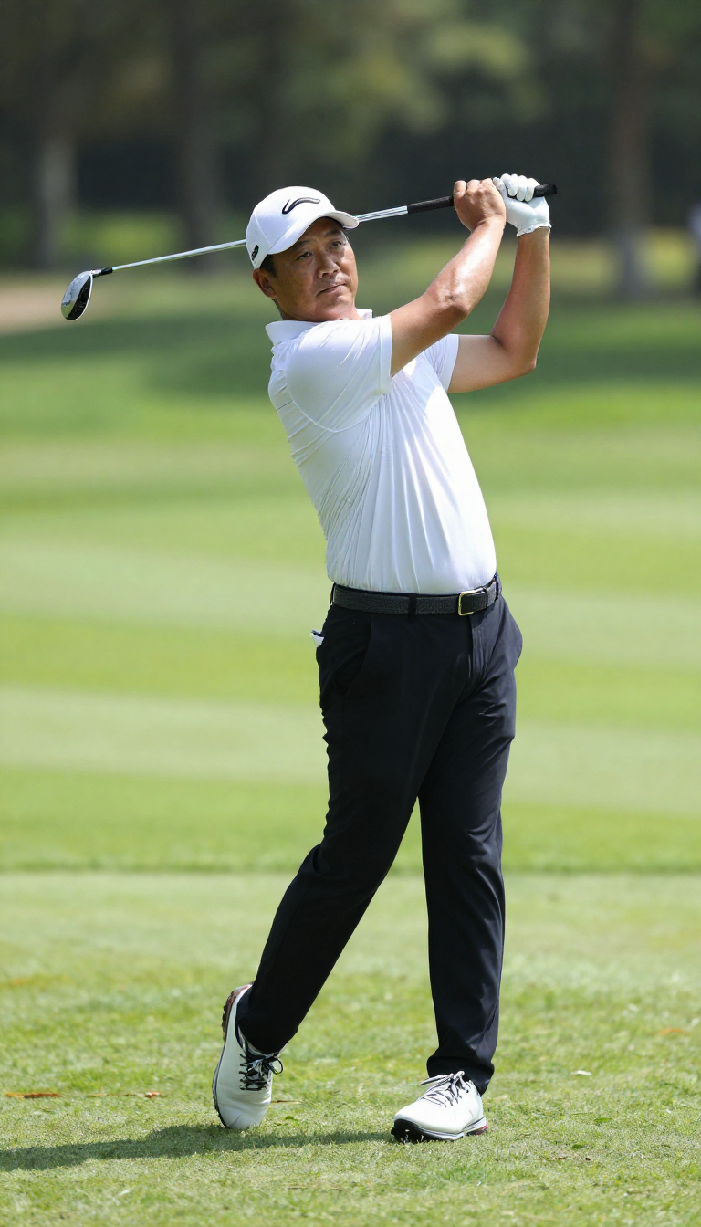 Powerful Golfer Mid-Swing on the Fairway