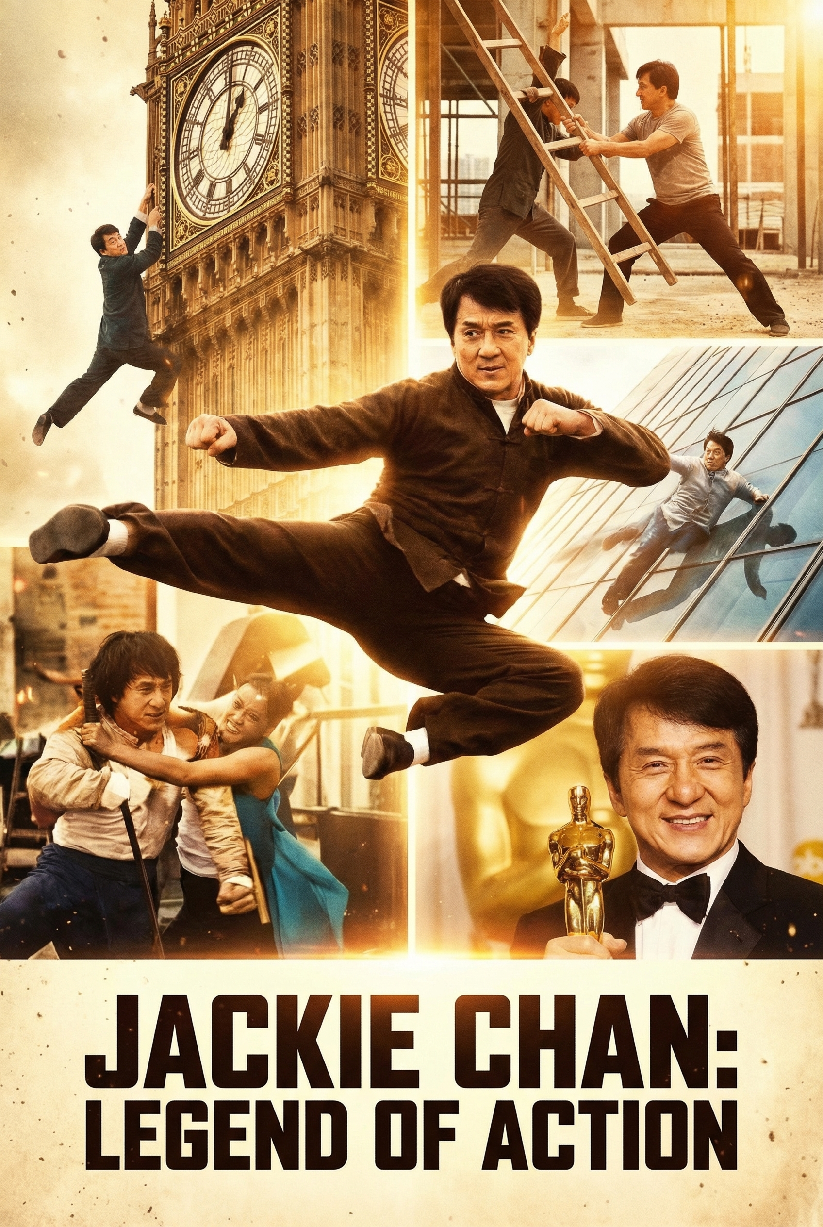 Affiche épique des grands moments de la carrière de Jackie Chan