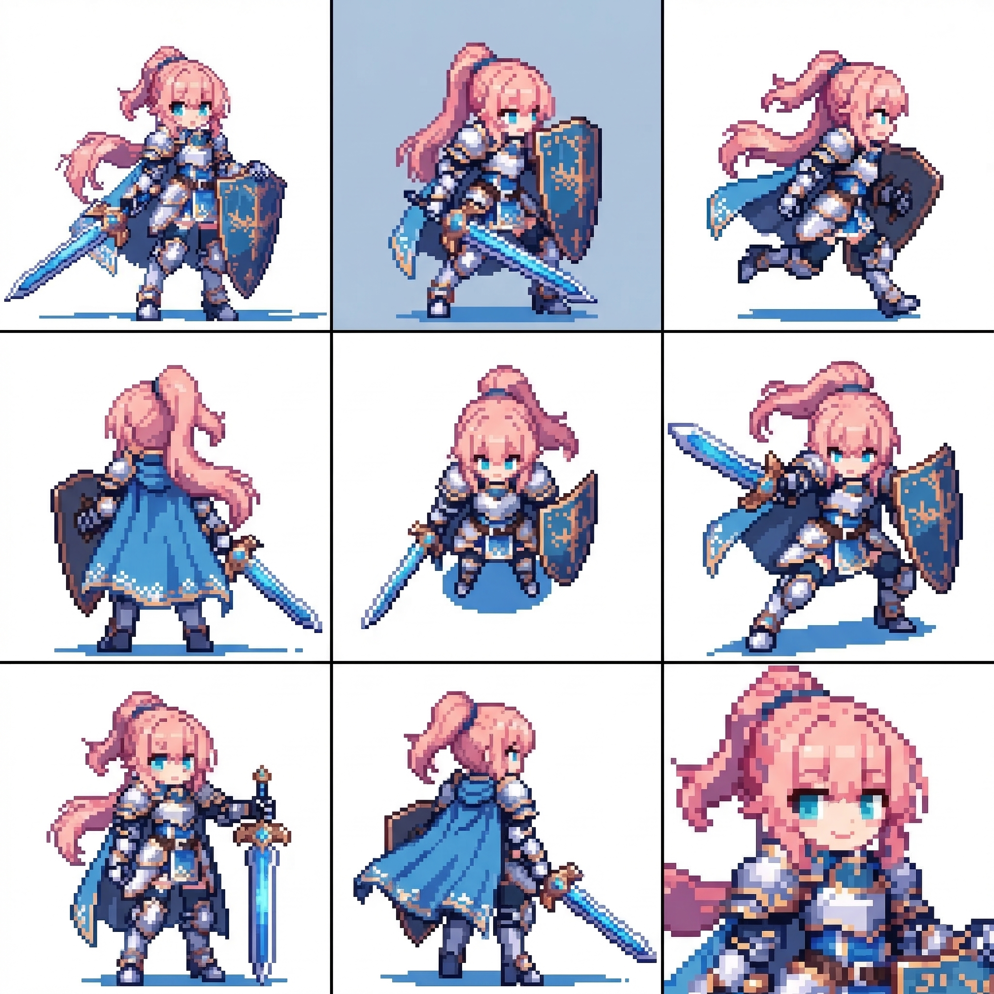 Modèle de grille de personnage sous neuf angles