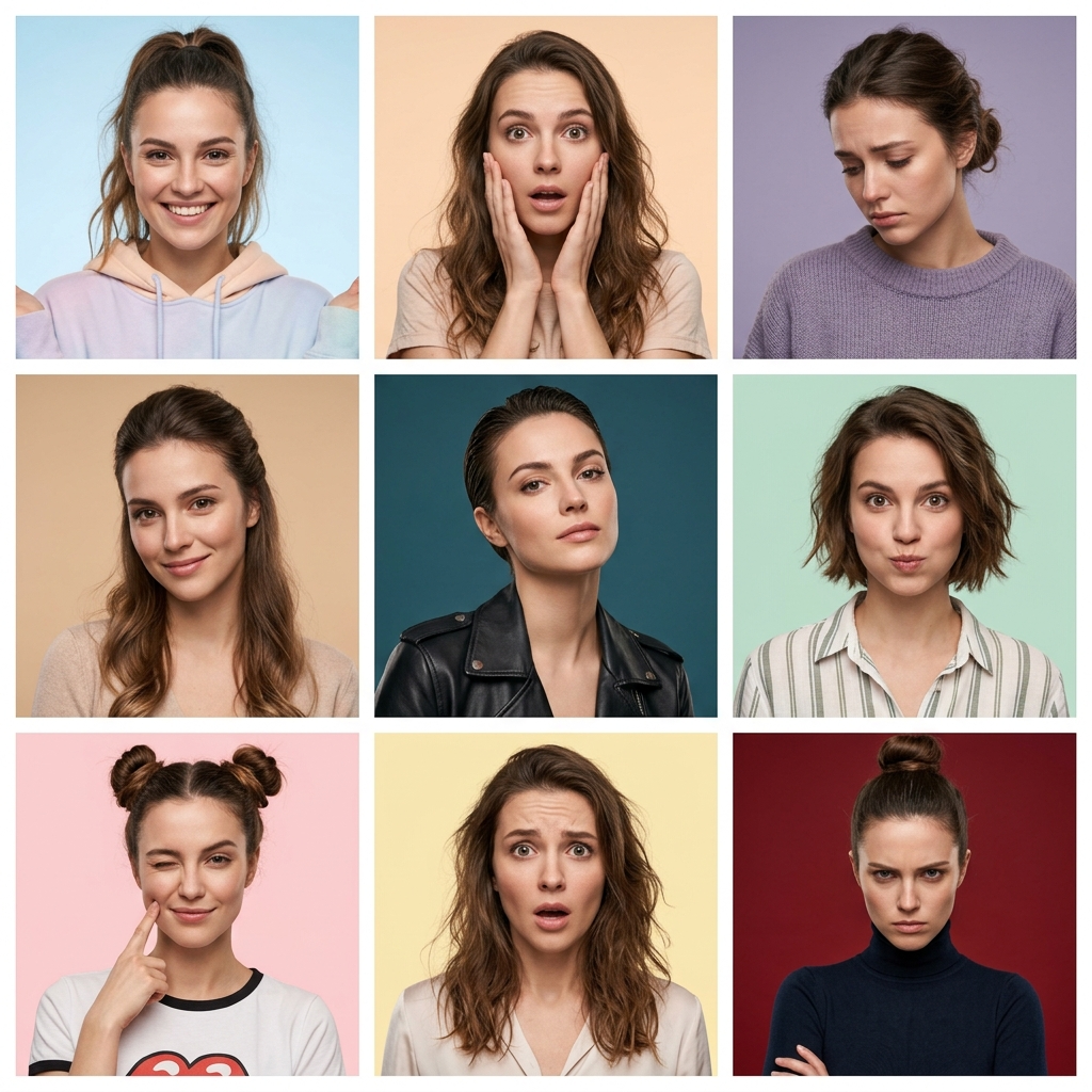 Nine Expressions Identity-Locked Portrait Grid