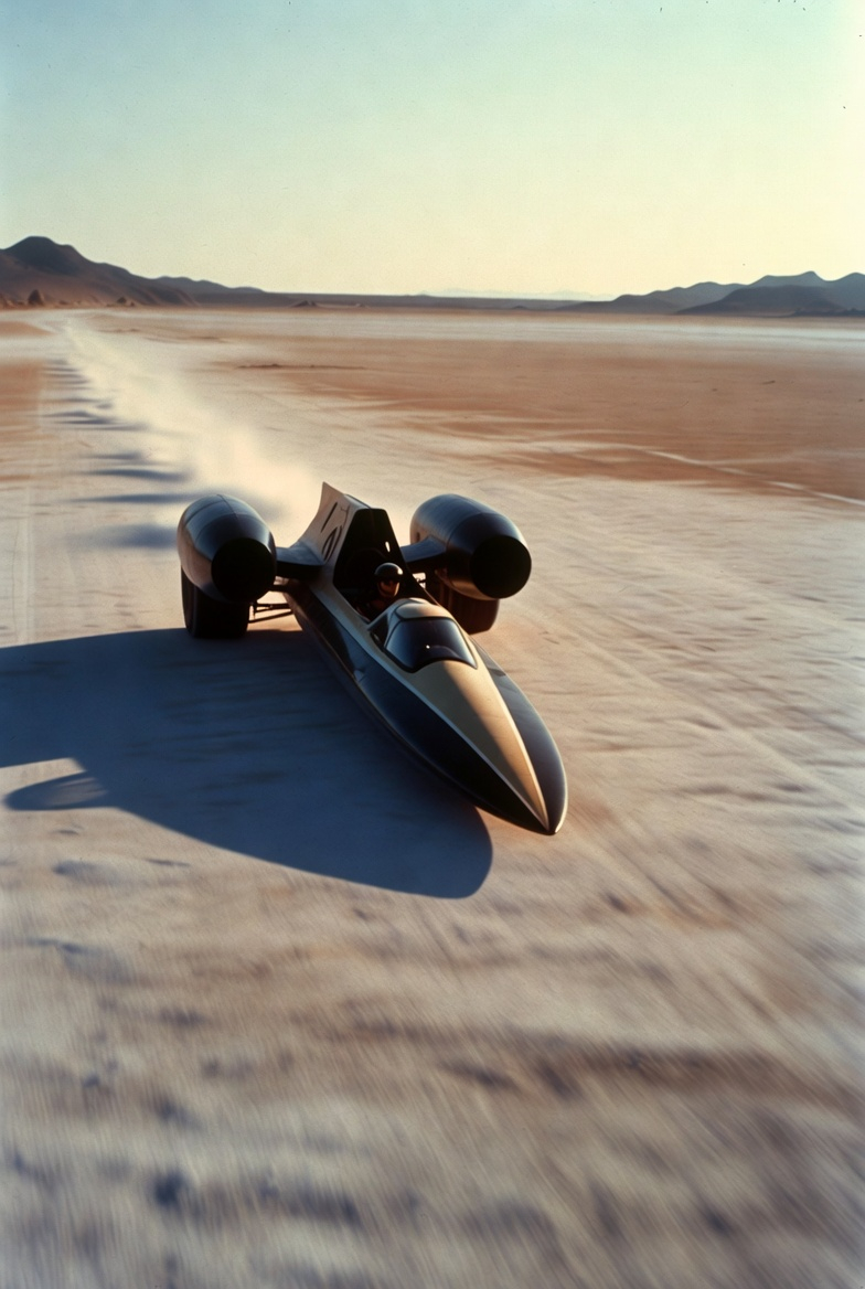 Thrust SSC Racing Across a Desert Salt Flat