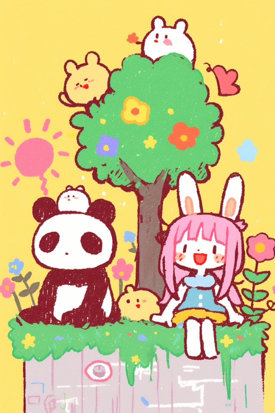 Panda and Rabbit Celebrating on Gold Coins