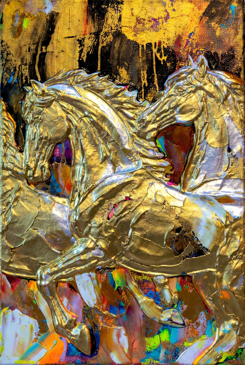 Neon Metallic Impasto Horses