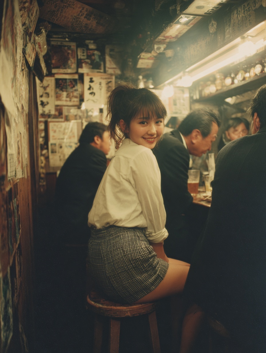 昭和居酒屋里的女子胶片肖像