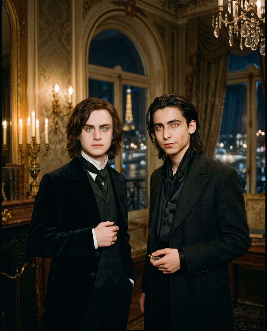 Two Vampires in a Paris Night Interior