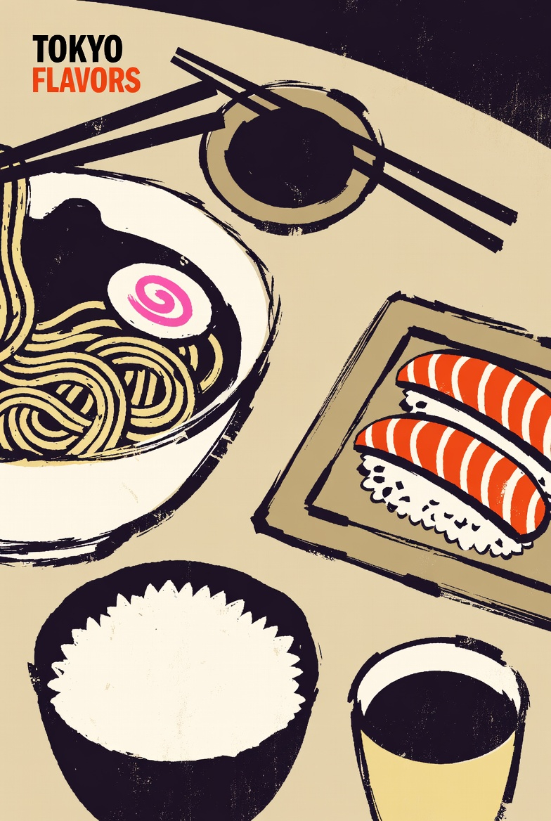 Tokyo Flavors Japanese Table Editorial Illustration