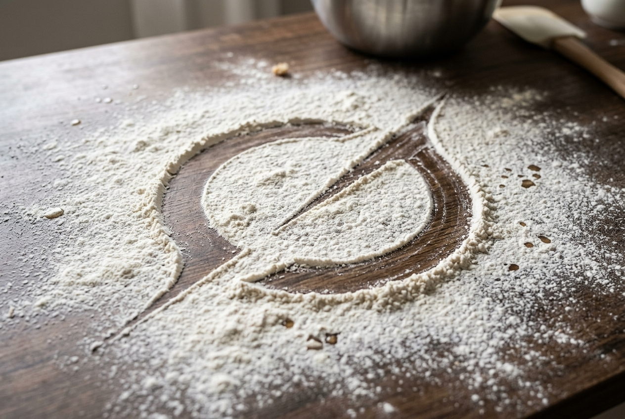 Logo Revealed in Flour Dust on a Kitchen Surface Template