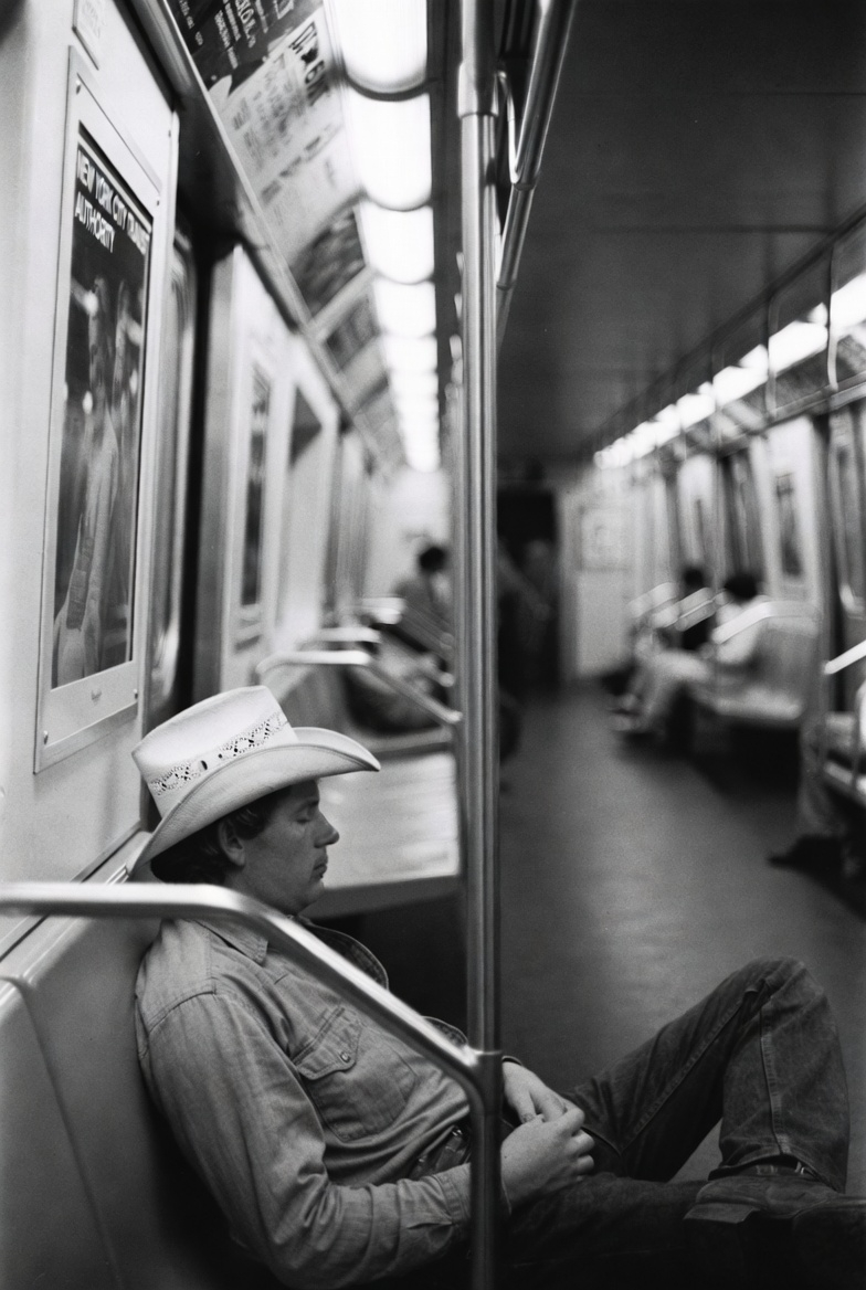 Sleeping Cowboy on the New York Subway in a Vintage Photo