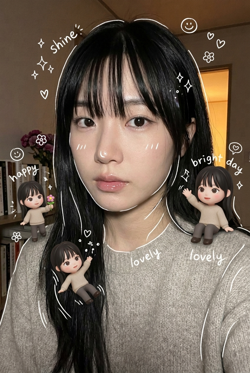 Modèle photo avec miniatures chibi et joyeux gribouillis