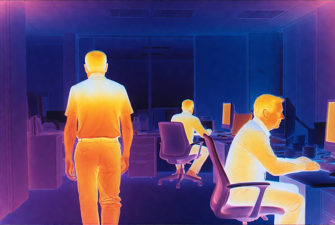 Thermal View of People Working in a Modern Office