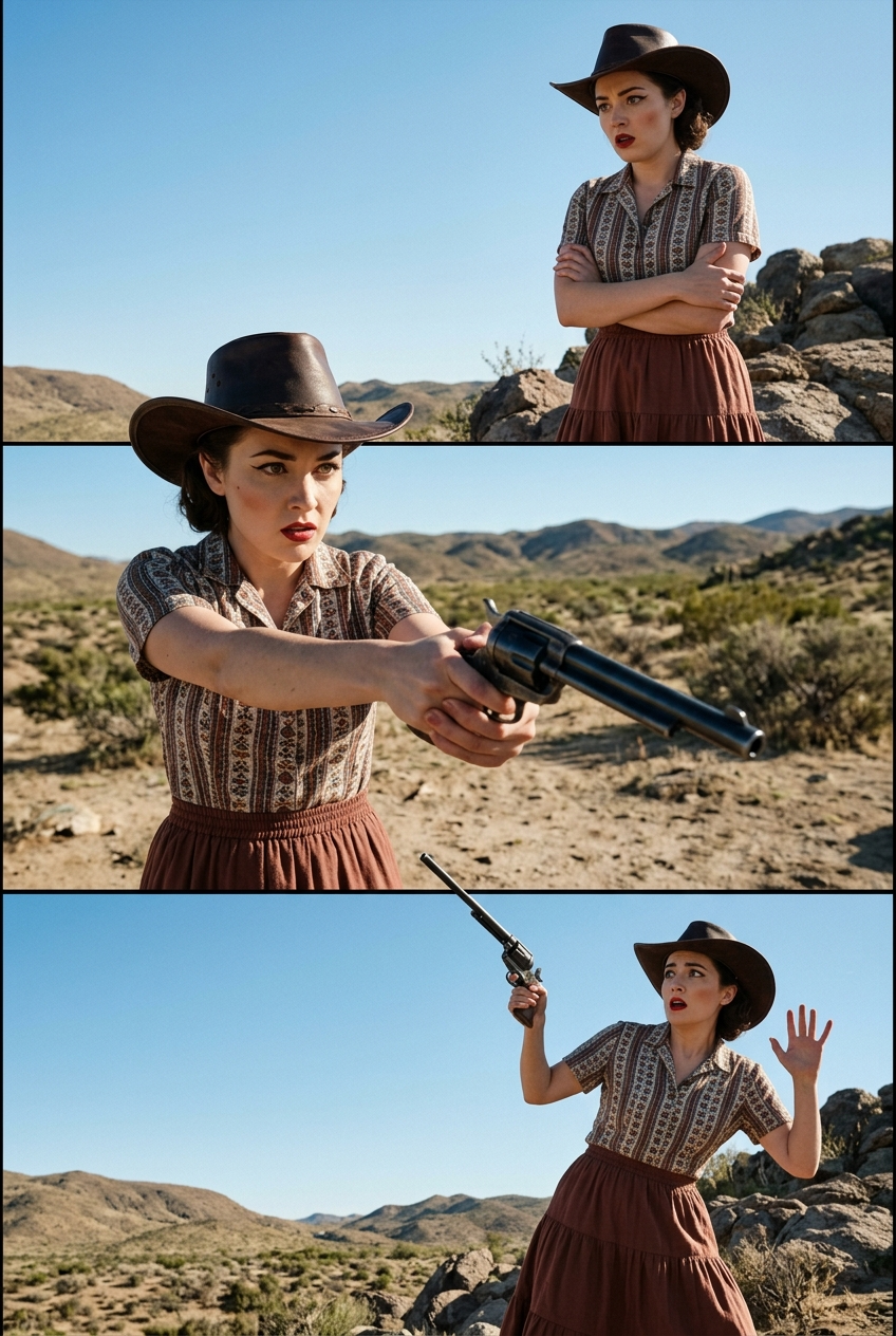 Cowgirl Confrontation Triptych
