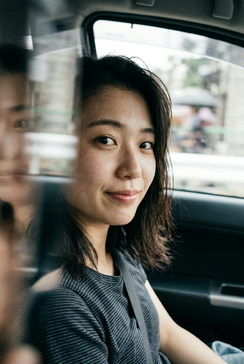 日本人女性の無加工な車内セルフィー