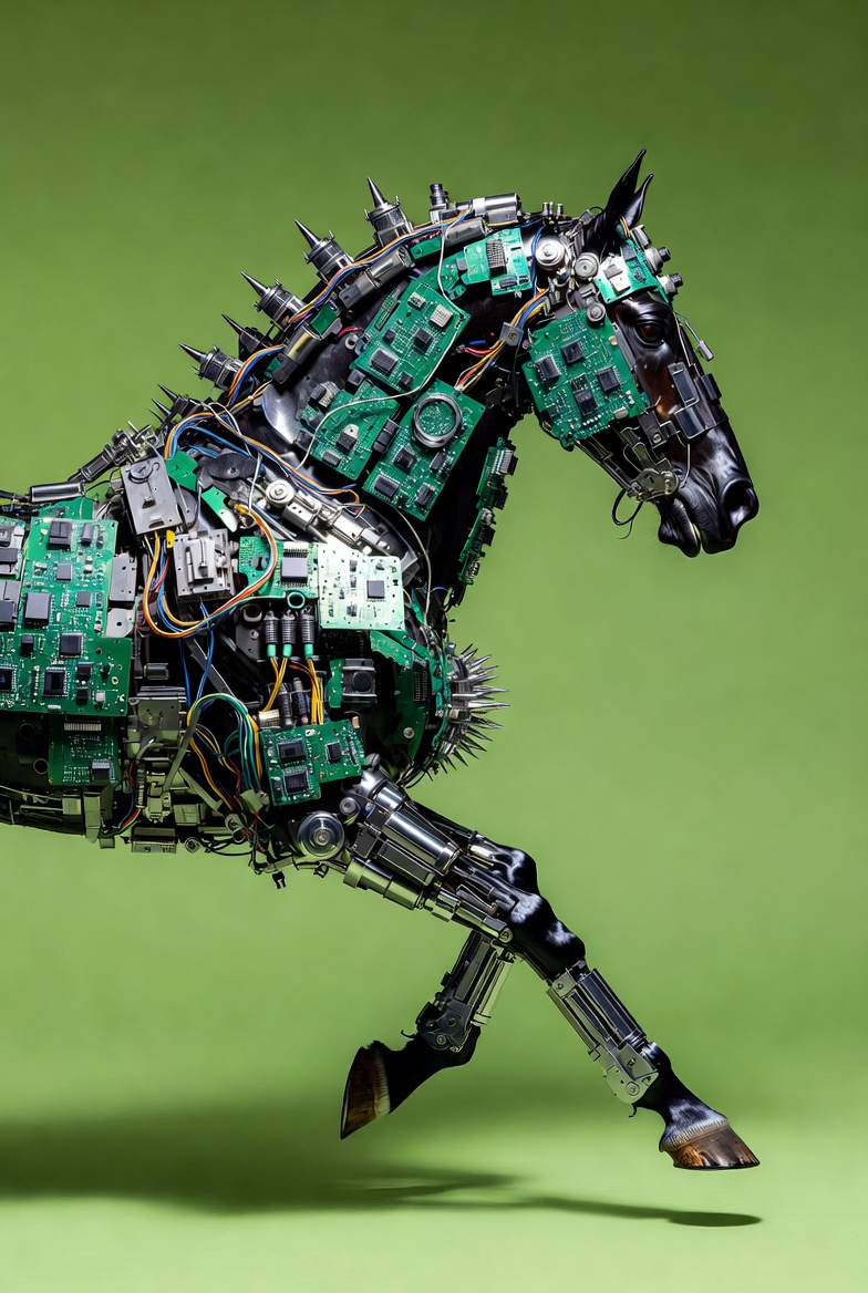 Caballo cibernético de placas de circuito en movimiento