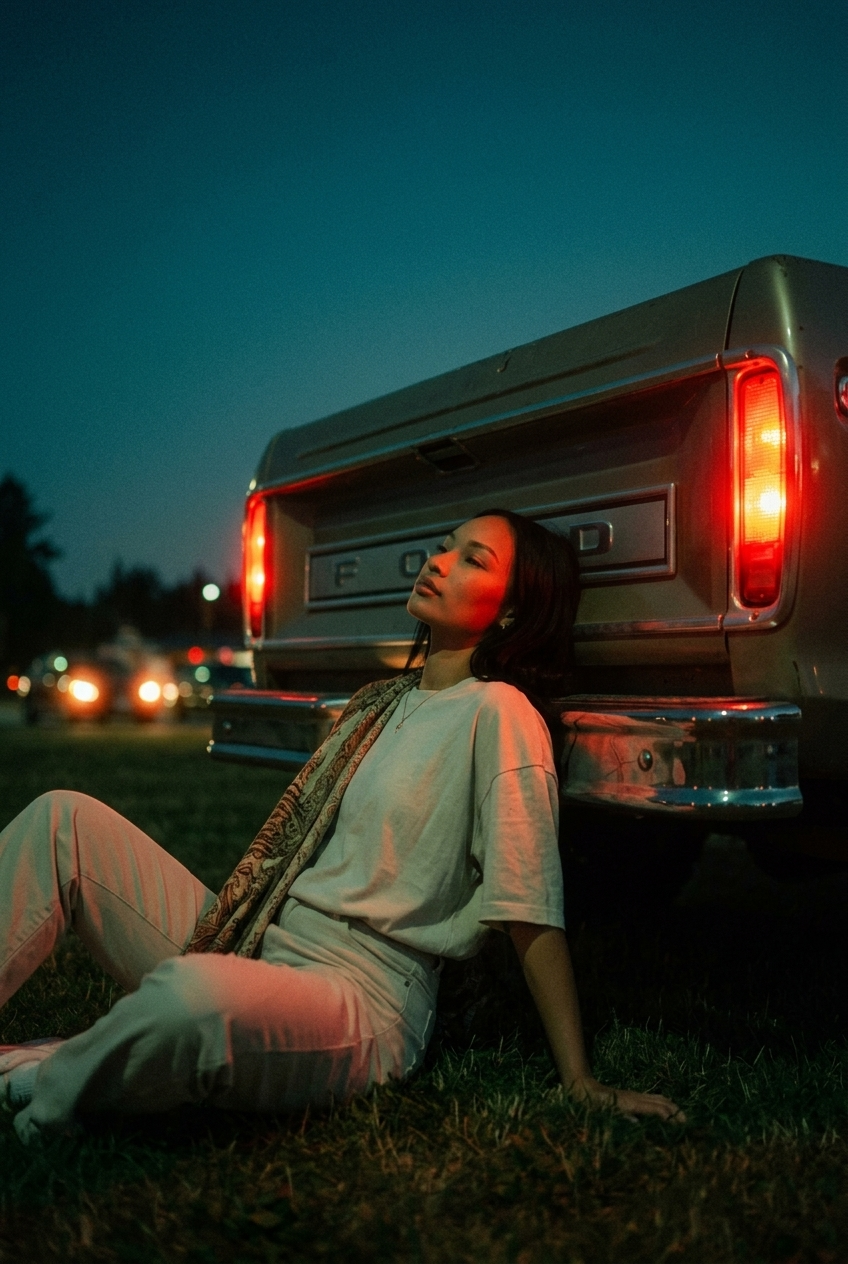 Resting Beneath Red Taillights at Twilight