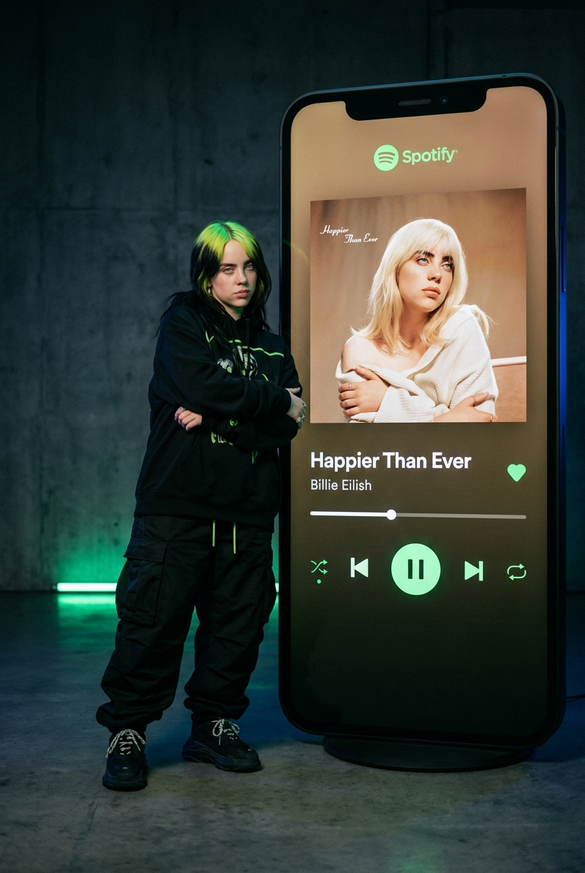 Artist Beside a Giant Spotify Music Player Template