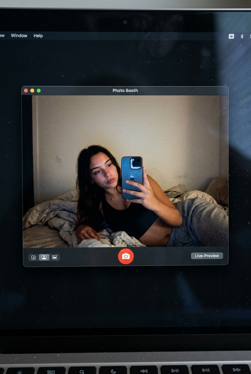 夜のMacBook Photo Boothに映る金髪女性