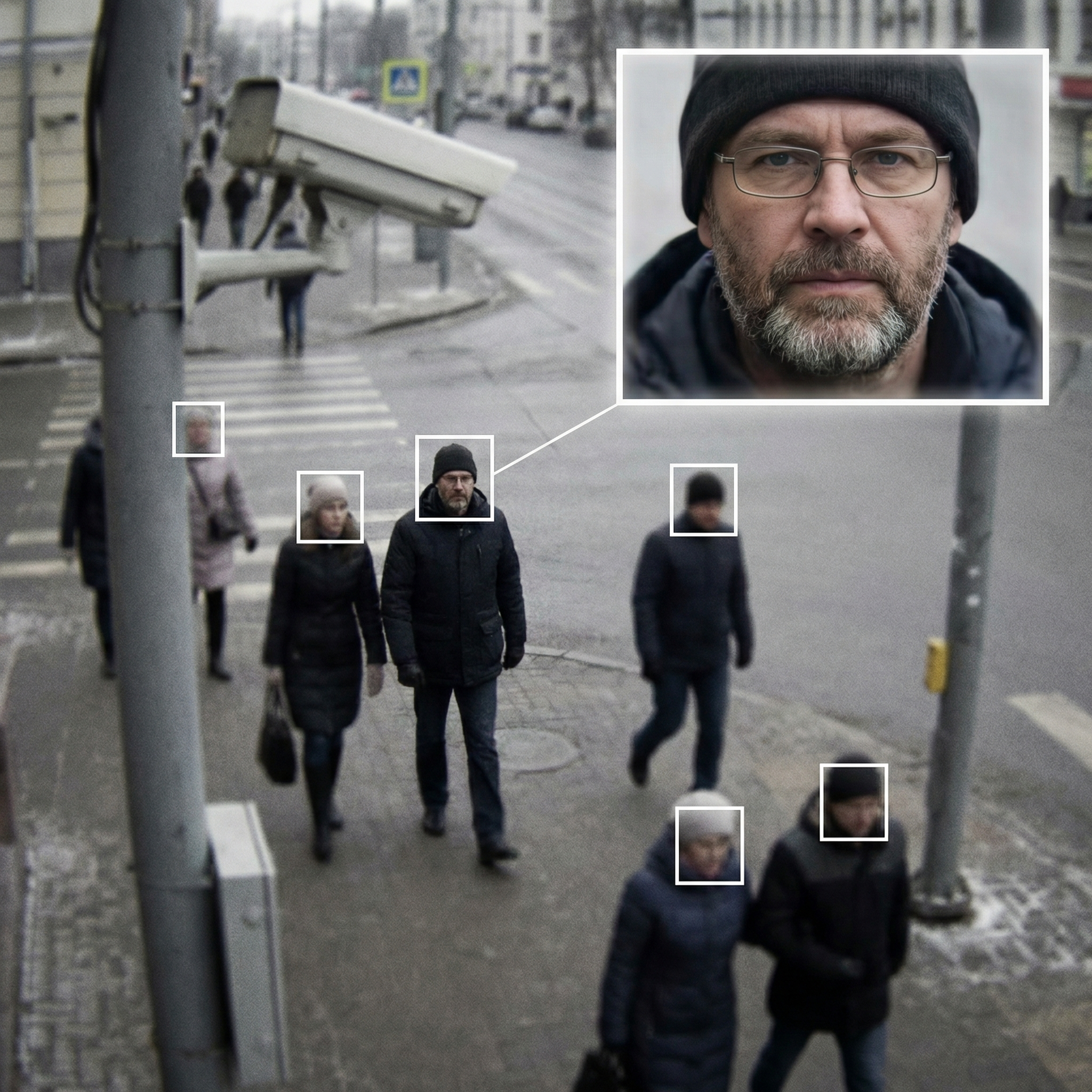 Détection faciale CCTV avec portrait agrandi