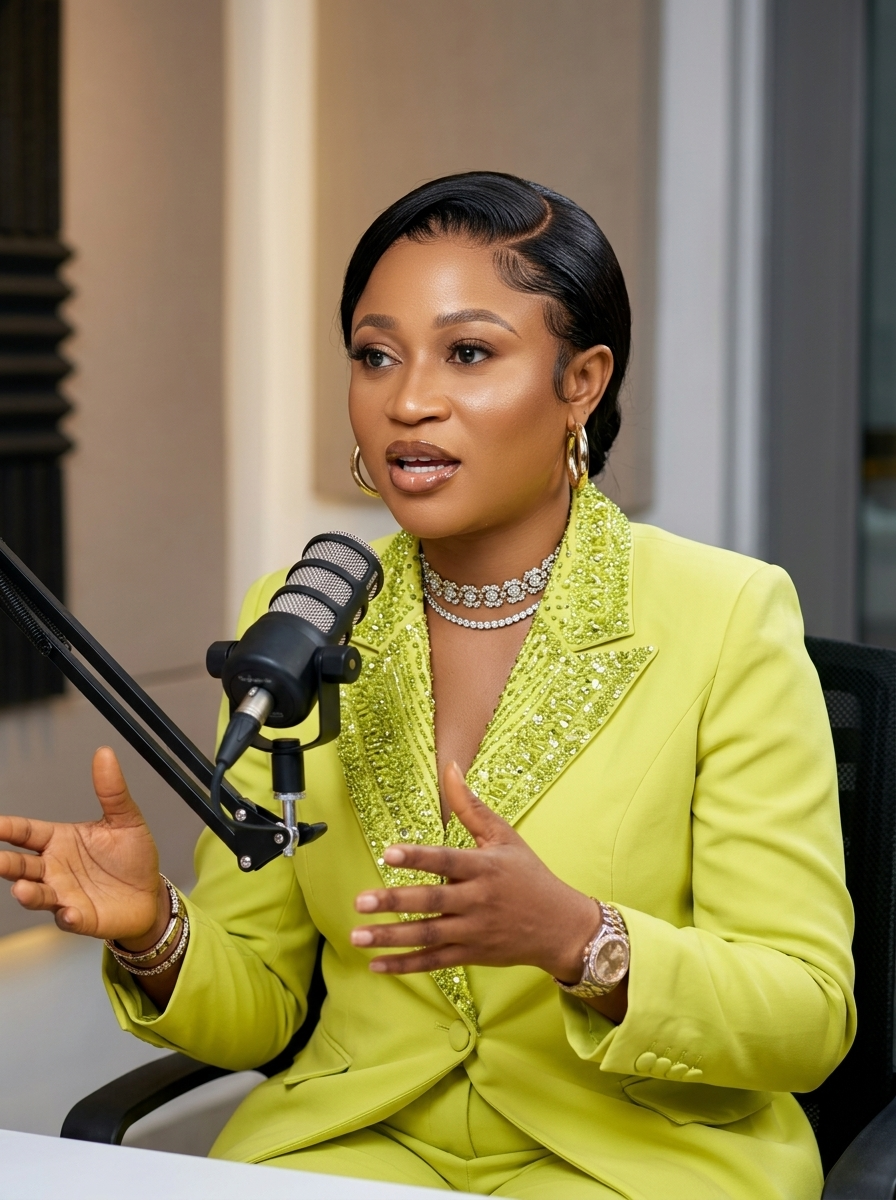 Boss Lady in a Lemon Suit at the Studio Microphone
