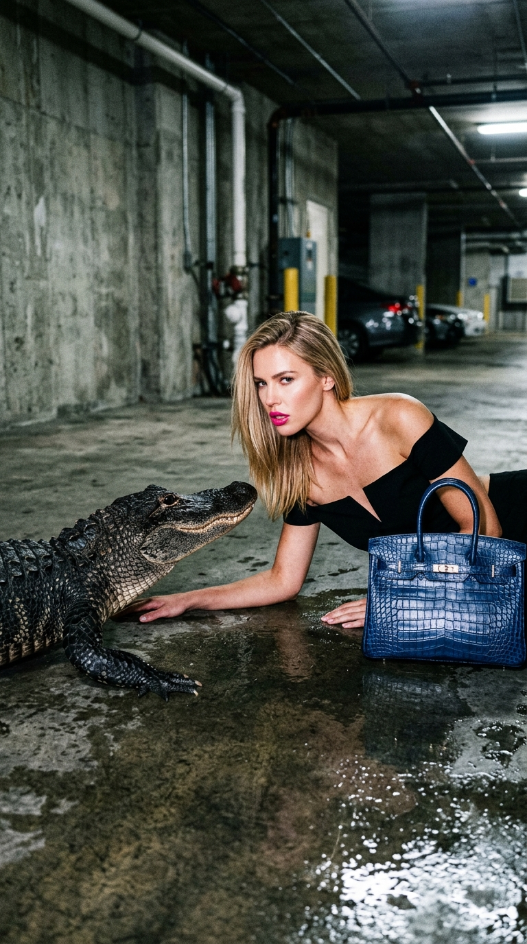 Alligator Glamour on a Wet Garage Floor