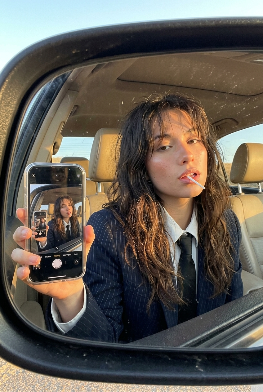 Recursive Car-Mirror Selfie with a Lollipop