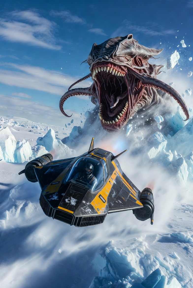 Arctic Fighter Jet Escaping an Ice Alien