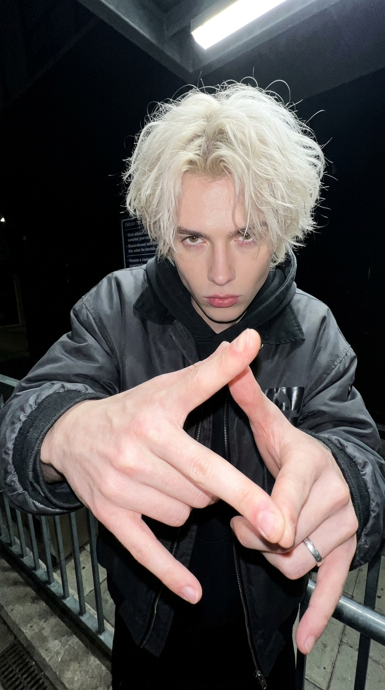 Platinum-Haired Rebel in an Urban Night