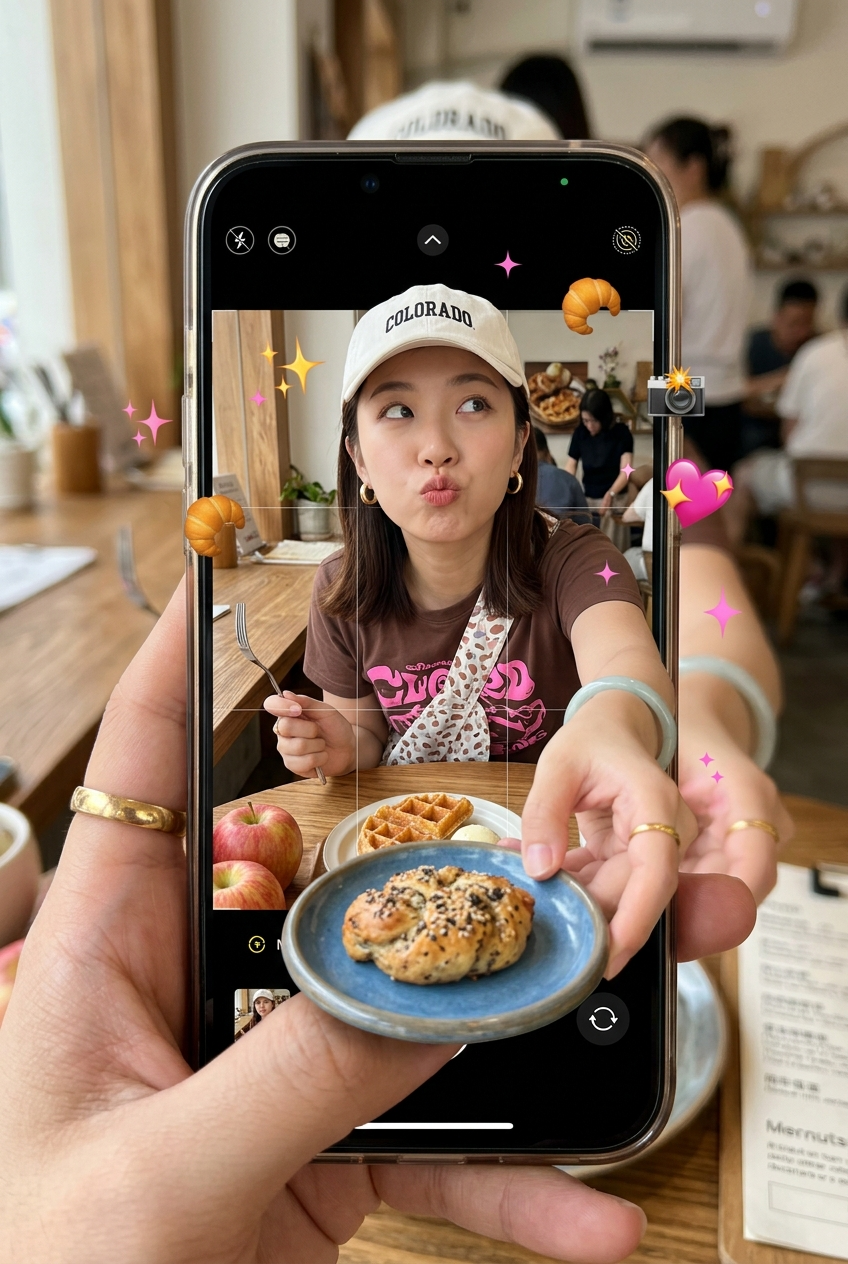Gebäck springt aus dem Smartphone-Bildschirm