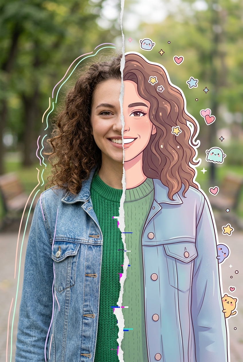 Half Realistic, Half Cartoon Portrait Template