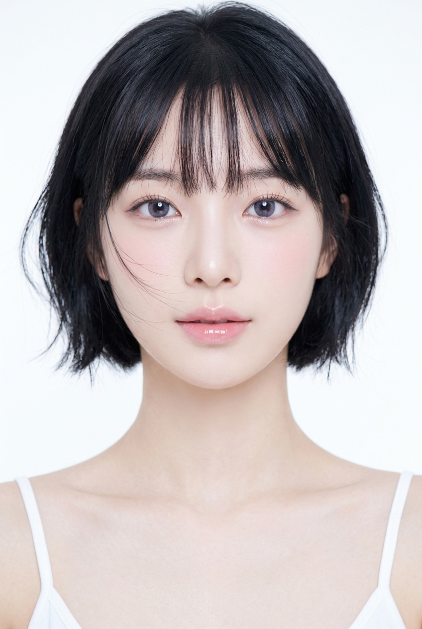 Violet-Eyed Korean Beauty in a White Studio