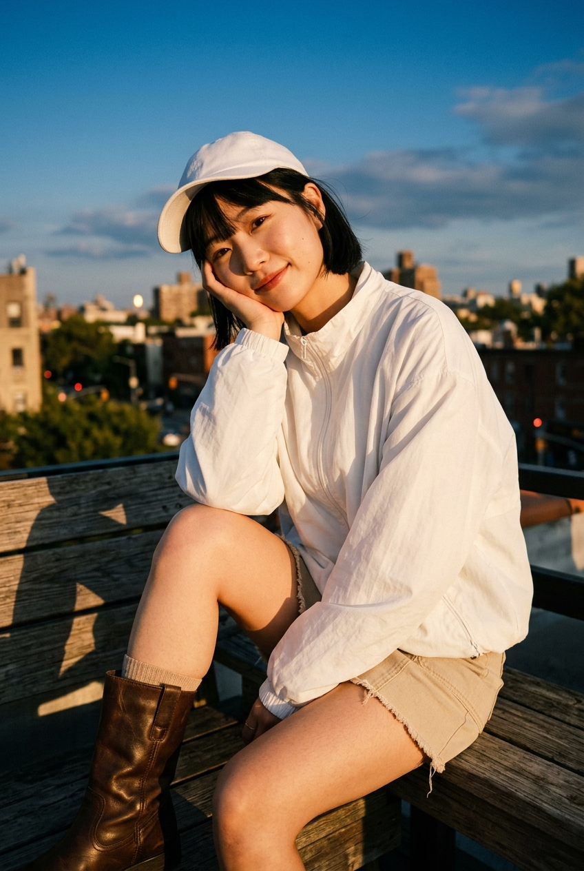 Golden-Hour Portrait on an Urban Bench