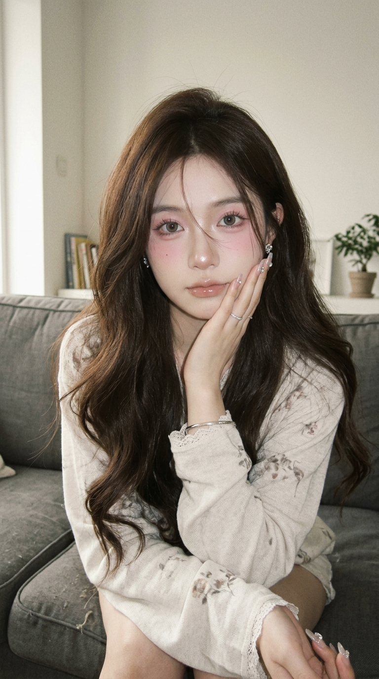 Dreamy At-Home Snapshot with Hands on Cheeks