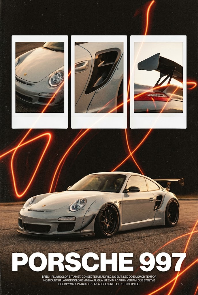 Widebody Porsche 997 in a Vintage Tuner Collage