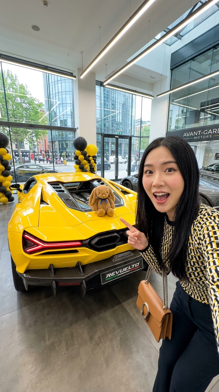 Surprise devant une supercar jaune dans le showroom