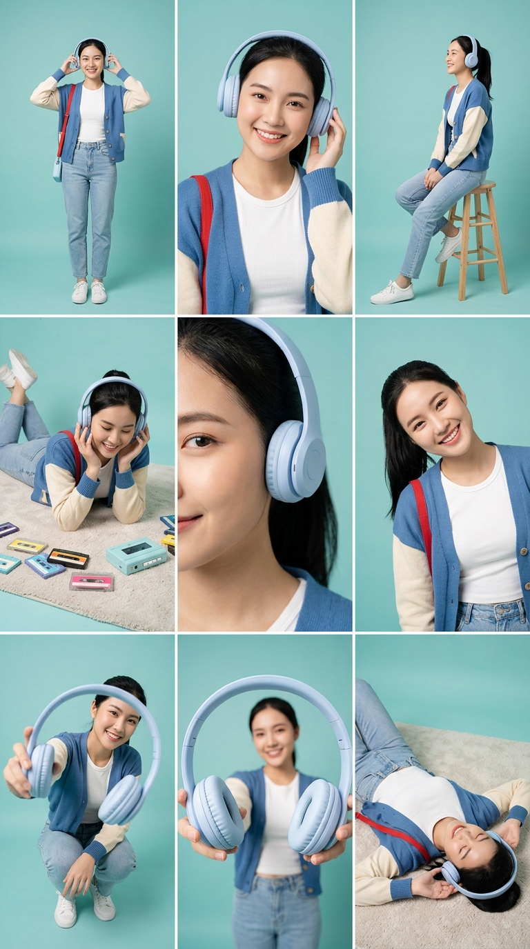 Storyboard lifestyle de neuf cases autour d’un casque audio