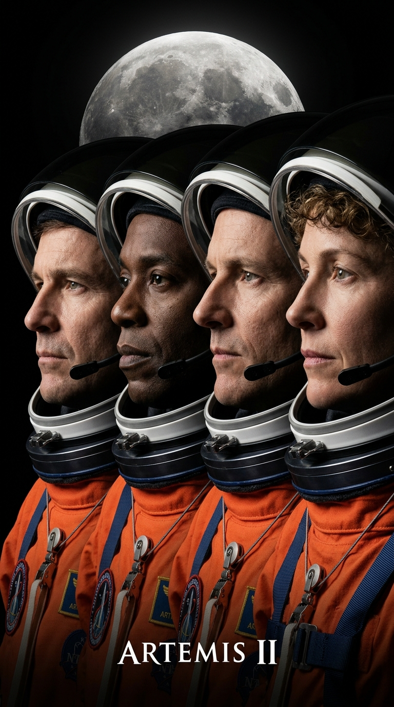 Artemis II Crew in Profile Before the Moon