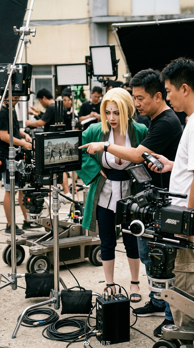 Tsunade Reviewing Footage on a Live-Action Set
