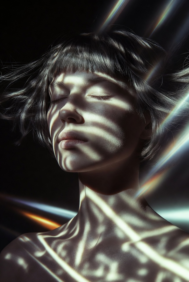 Closed Eyes in Windblown Light and Shadow