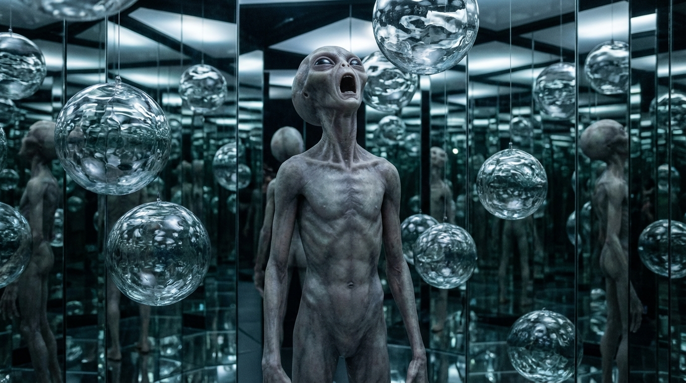 Screaming Alien in a Watery Mirror Maze