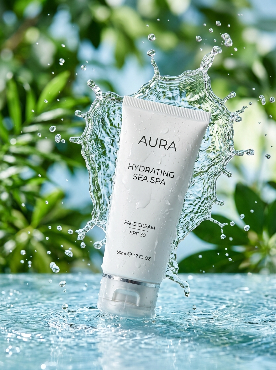 A front-facing product photo of a white cosmetic tube slightly tilted...