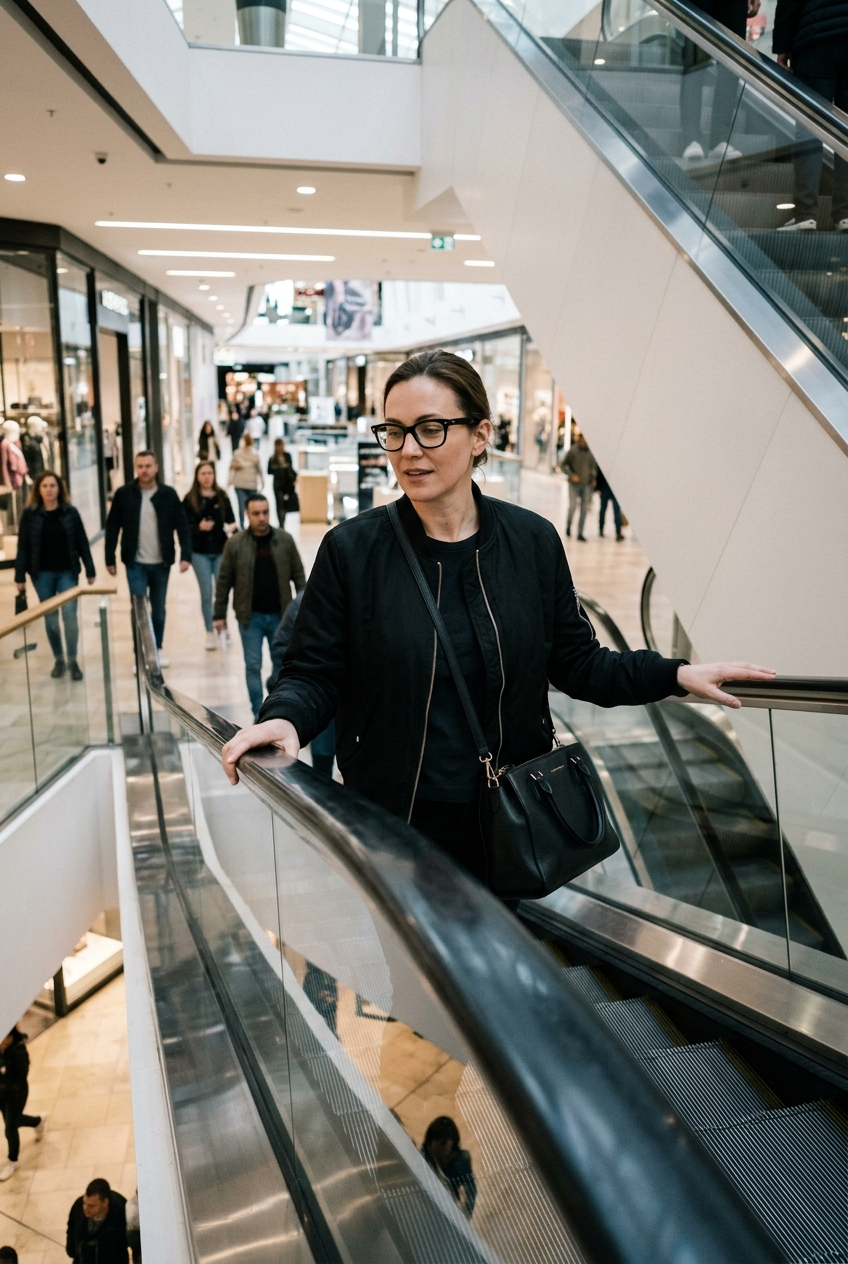 에스컬레이터 위 여성의 일상 스냅샷